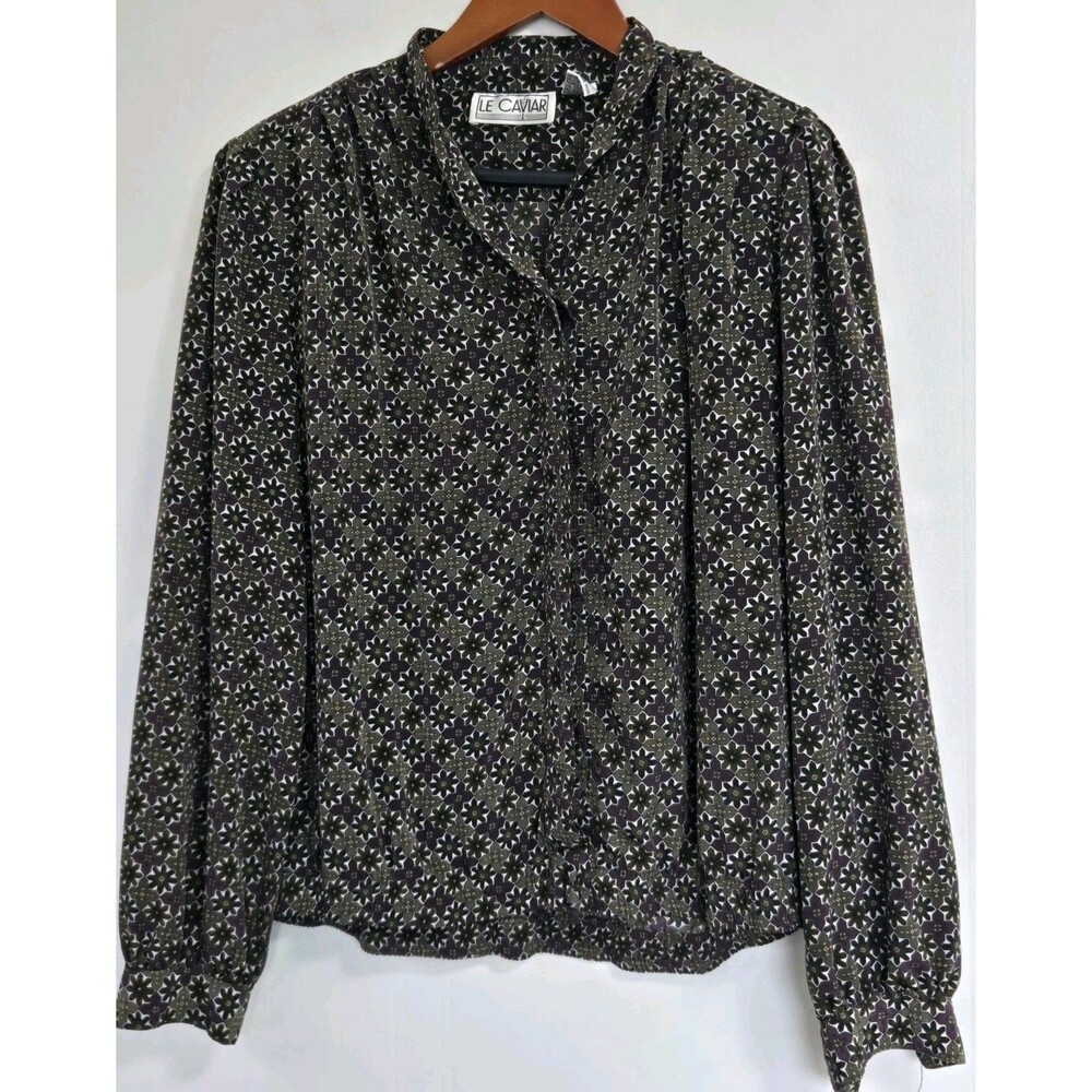 Vintage Le Caviar Womens 8 90s Top Shirt Geometric Button Up Disco Retro Witchy